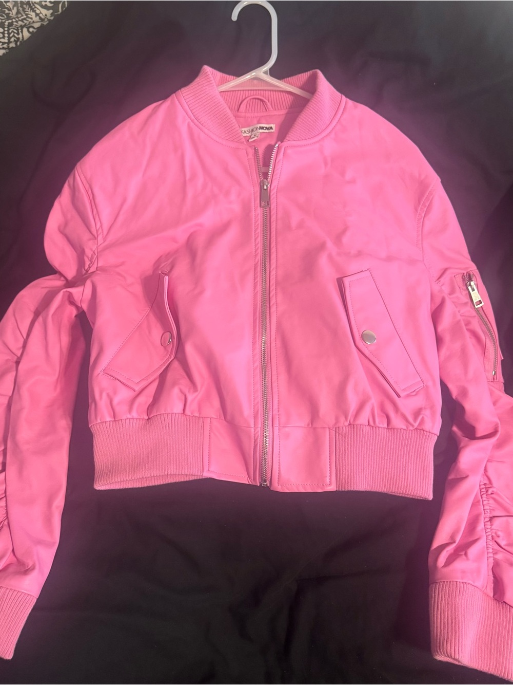 Fashion Nova Hot Pink Cropped Bomber Jacket